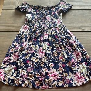 Xhilaration Navy Floral Off-Shoulder Dress with Pink & Cream Flowers